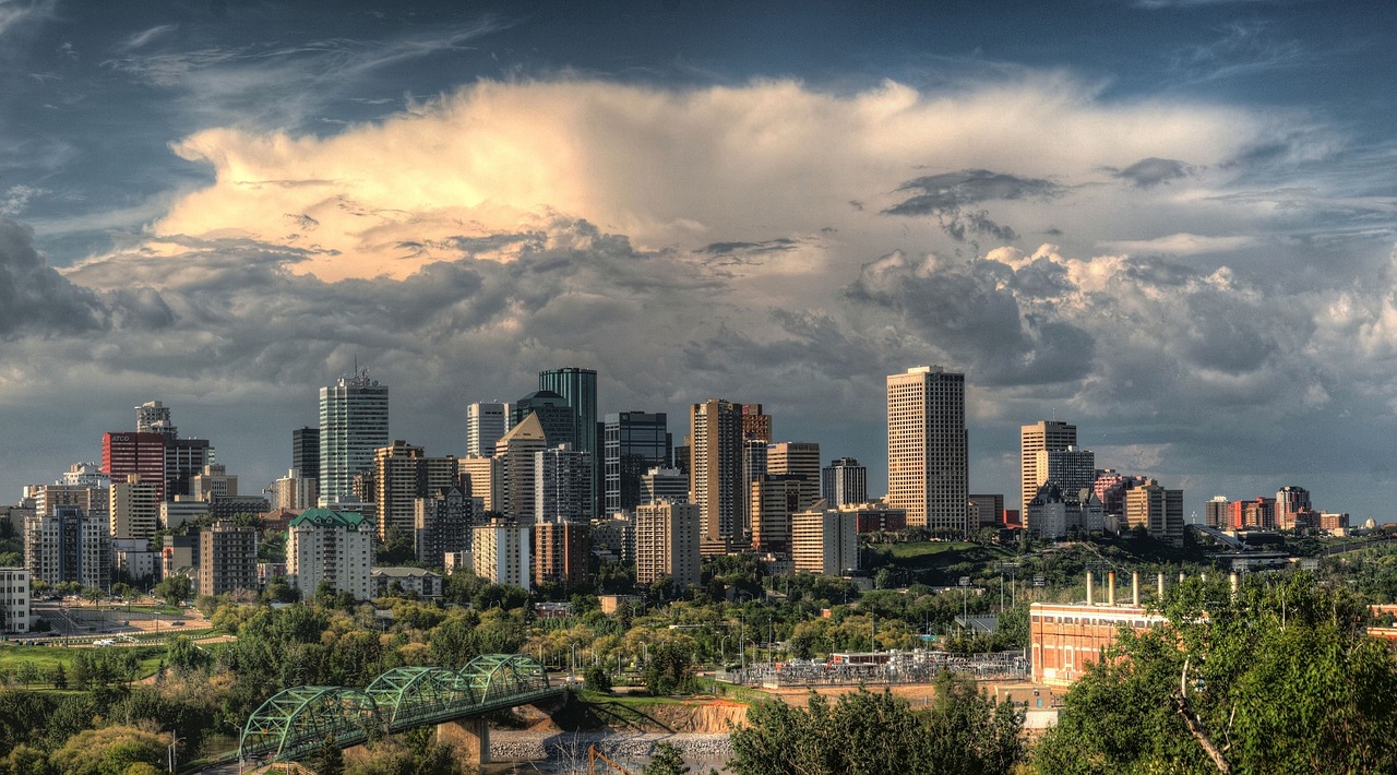Panorama, Centro, Miesto Panorama, Edmontonas, Alberta, Kanada, Architektūra, Debesuota, Debesys, Vaizdingas