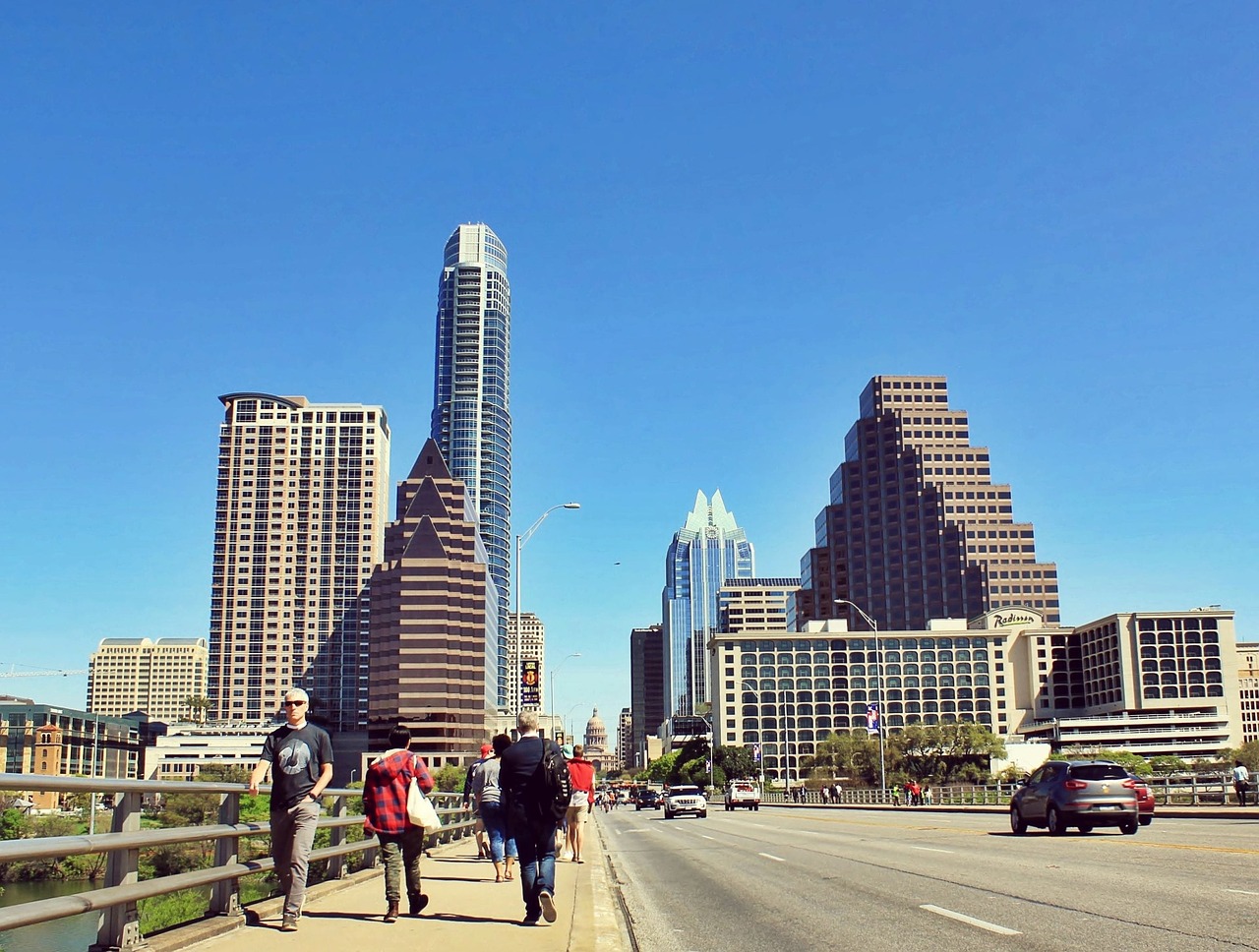 Panorama, Miesto Panorama, Dangoraižiai, Tiltas, Žmonės, Vaikščioti, Austin, Texas, Usa, Jungtinės Valstijos