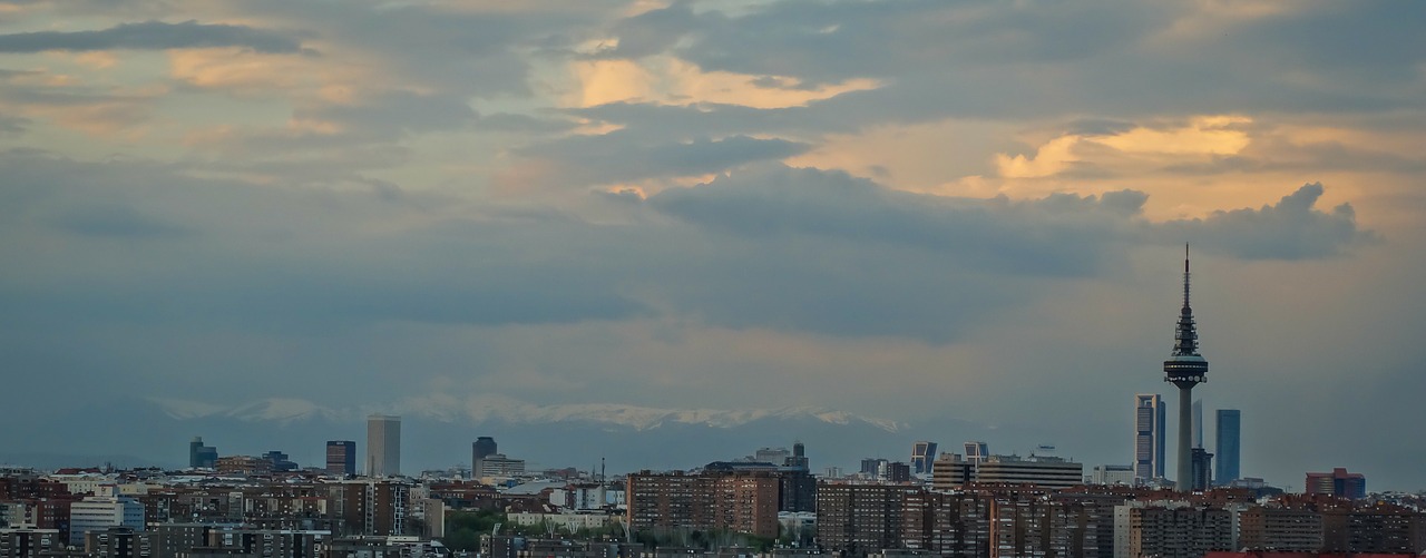 Panorama, Madride, Dangoraižis, Architektūra, Saulėlydis, Tapetai, Torrespaña, Menas, Istorija, Kalnai