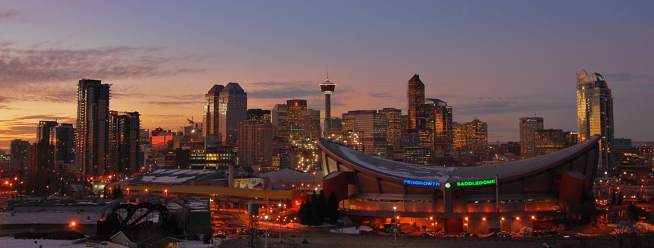 Skyline Calgary,  Miesto Panorama,  Naktis,  Kraštovaizdis,  Vakaras,  Dusk,  Twilight,  Saulėlydis,  Kanada,  Miesto