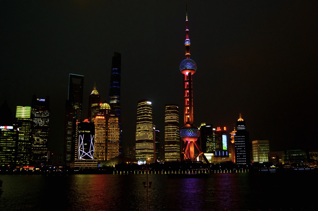 Dangoraižis, Šanchajus, Kinija, Žibintai, Naktis, Moderni Architektūra, Nemokamos Nuotraukos,  Nemokama Licenzija