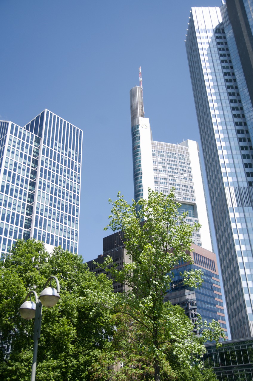 Dangoraižiai, Frankfurtas, Vokietija, Willy Brandt Sq, Finansinis, Koncentratorius, Europa, Centro, Miesto Panorama, Eu