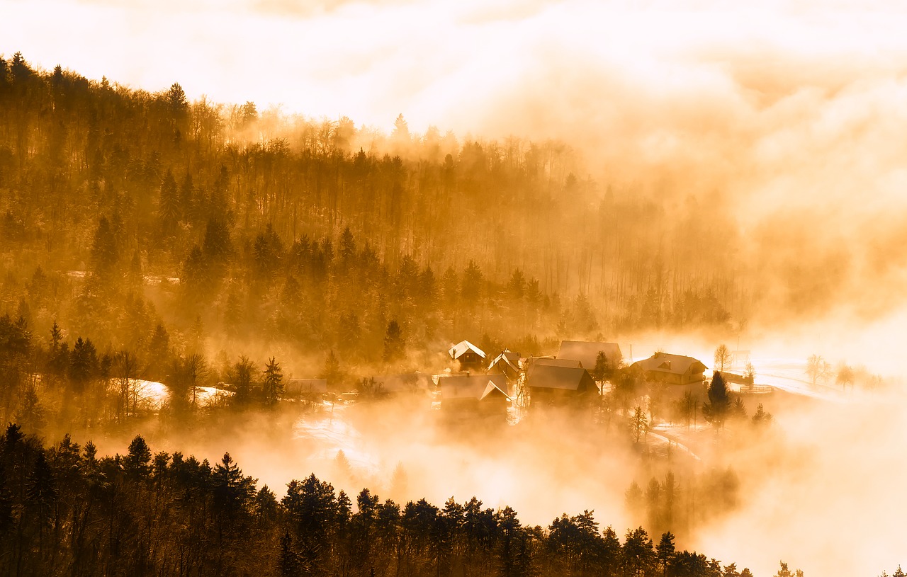 Slovenia, Saulėtekis, Aušra, Rytas, Rūkas, Migla, Migla, Gražus, Kalnai, Namai