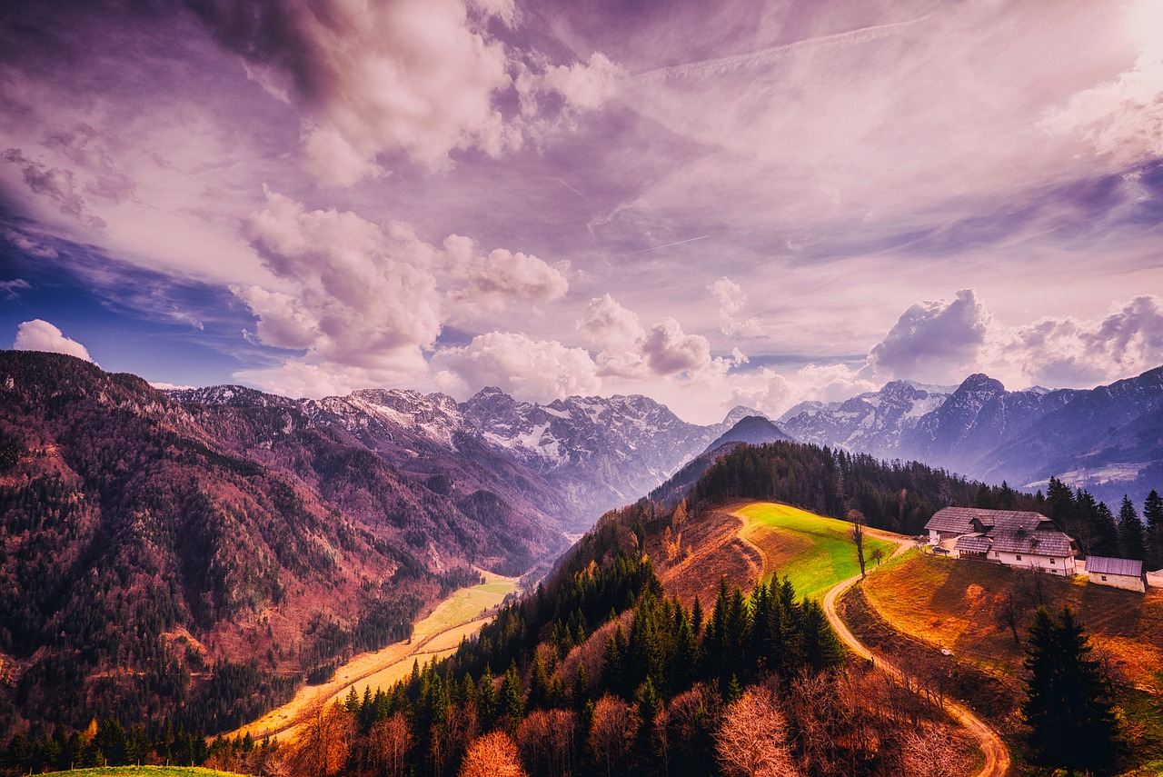 Slovenia, Kalnai, Dangus, Debesys, Saulėlydis, Dusk, Namas, Namai, Hdr, Slėnis