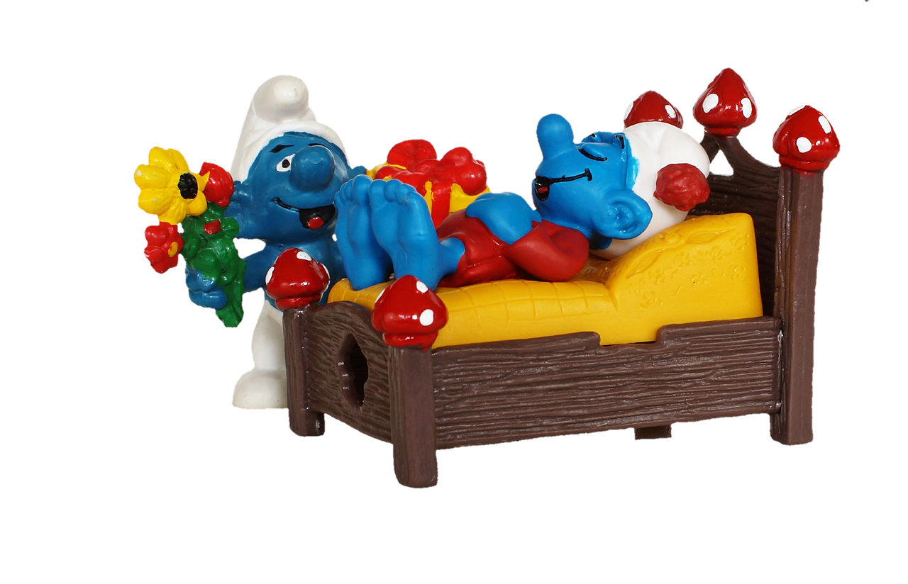 Smurf, Lova, Miegoti, Pavargęs, Siurprizas, Dovanos, Pakelti, Smurfas, Figūra, Žaislai