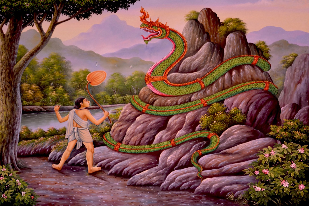 Gyvatė, Gyvatė, Buda, Tailandas, Ropliai, Gyvūnas, Laukiniai, Gamta, Laukinė Gamta, Simbolis