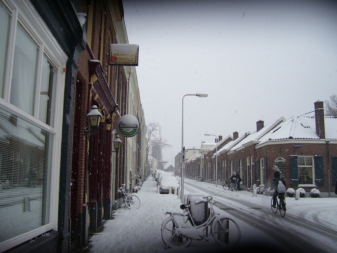 Sniegas, Holland, Sušaldyta, Šaltas, Lauke, Gatvė, Arnhem, Architektūra, Panorama, Miestas