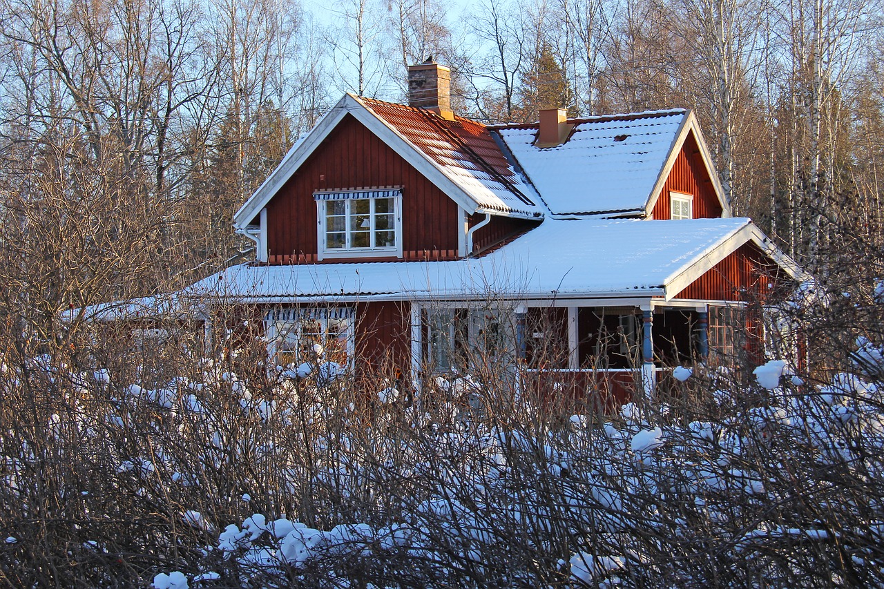 Sniegas, Žiema, Šaltas, Gražus, Raudona, Tradicinis, Mediena, Namelis, Švedijos, Kaimas
