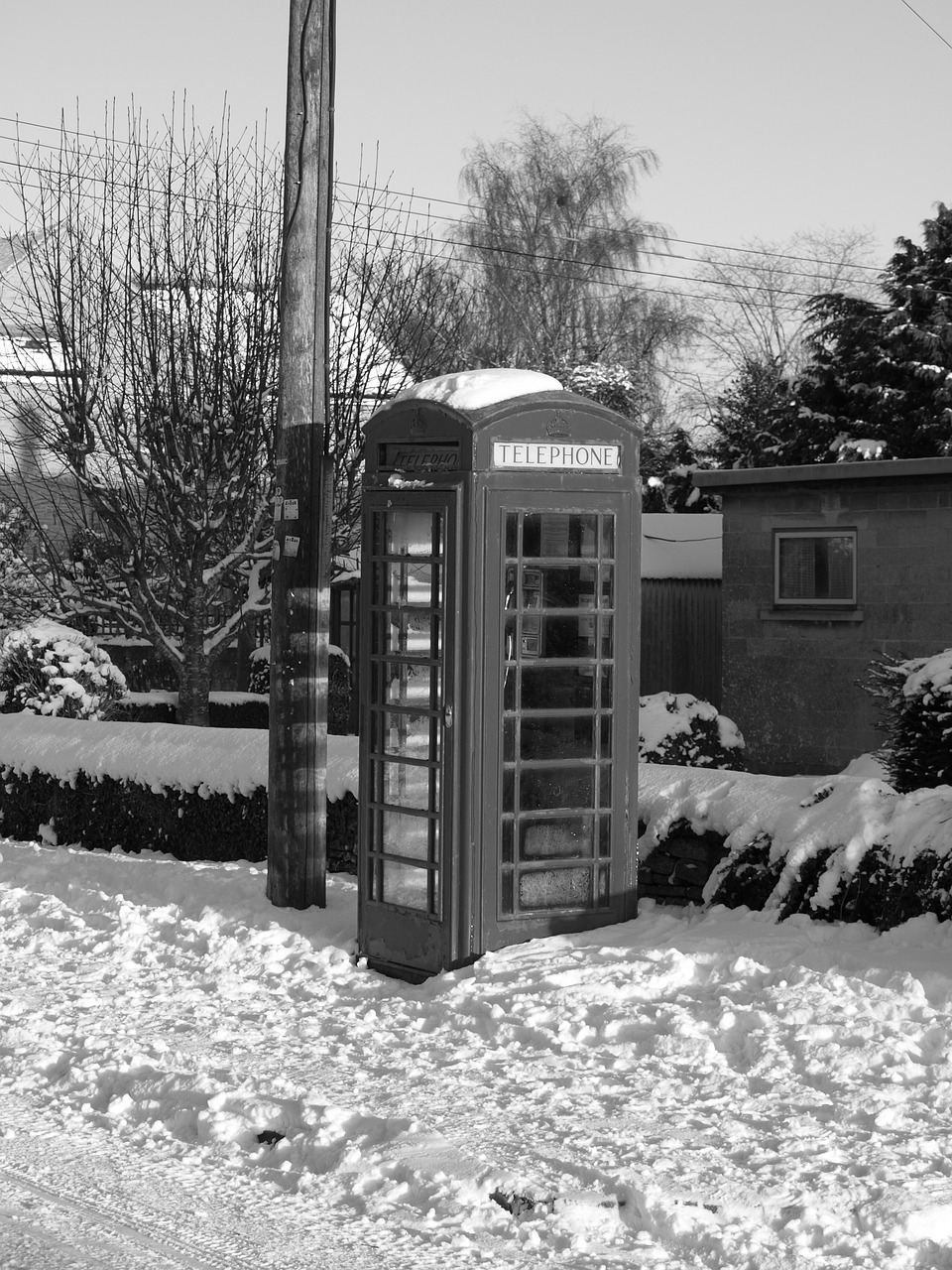 Sniegas, Telefono Dėžutė, Telefonas, Dėžė, Telefonas, Raudona, Tradicinis, Stilius, Gruodžio Mėn ., Retro