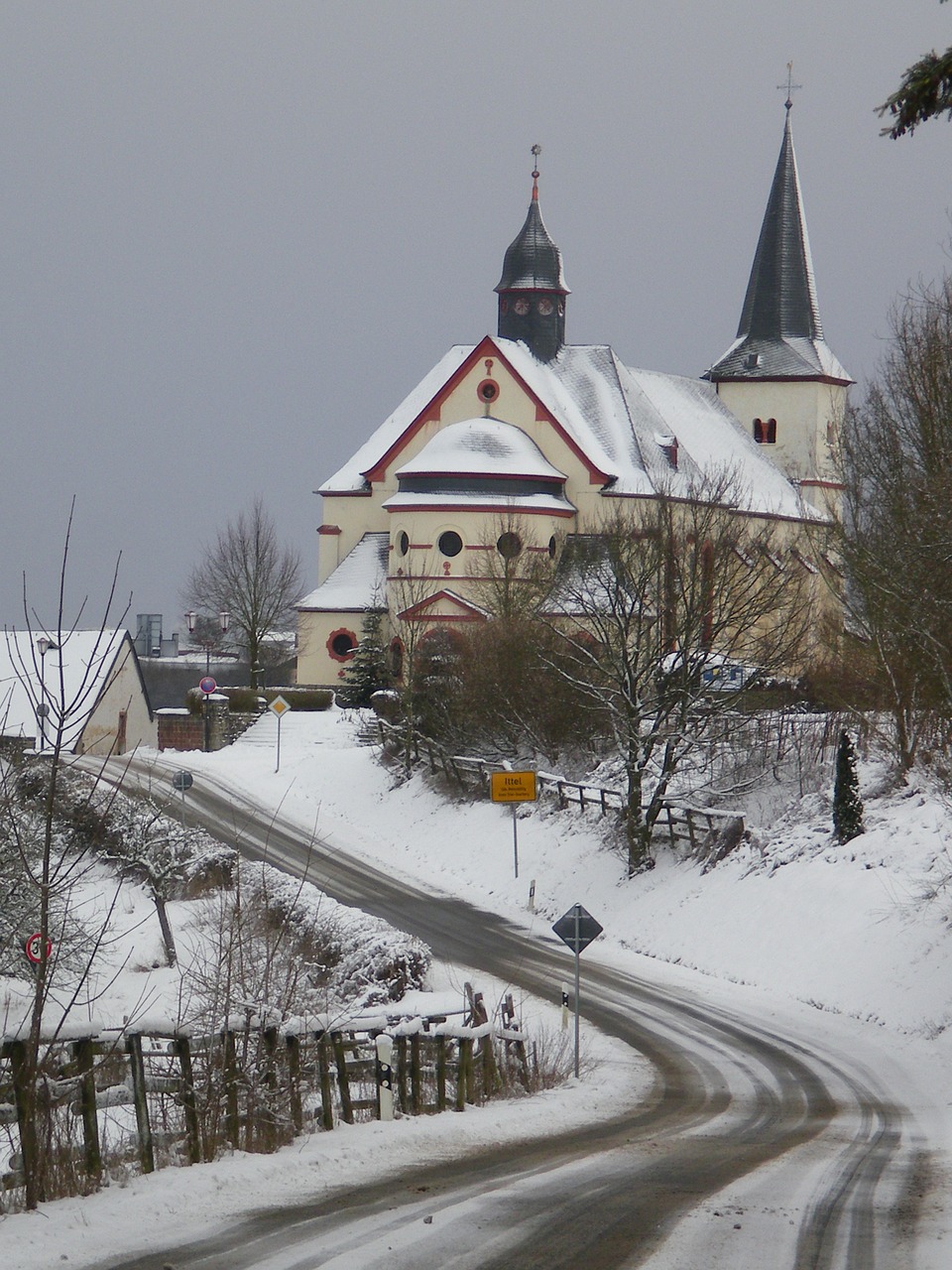 Sniegas, Romantiškas, Žiema, Šaltas, Ledas, Gamta, Bažnyčia, Kaimas, Senas, Istorinis