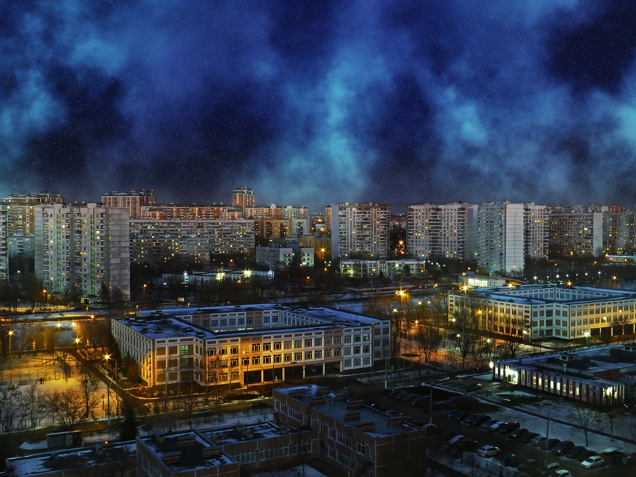 Solšcevo, Moscow, Naktis, Aviatoriai, Debesys, Naktinis Miestas, Naktiniai Žiburiai, Naktis Moscow, Rusija, Naktinis Vaizdas