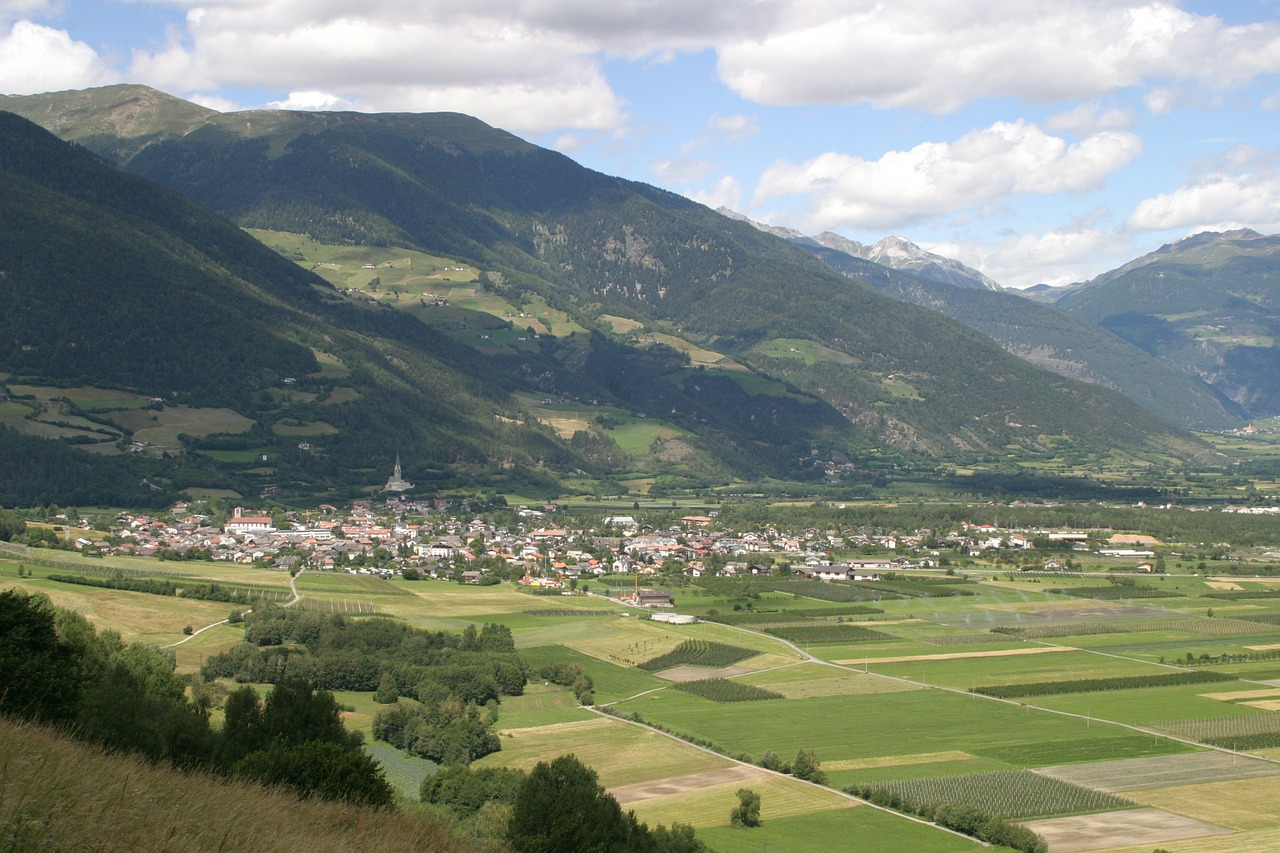 South Tyrol, Vintschgau, Italy, Dolomitai, Panorama, Saulė, Alpių Panorama, Kalnai, Kraštovaizdis, Kaimas