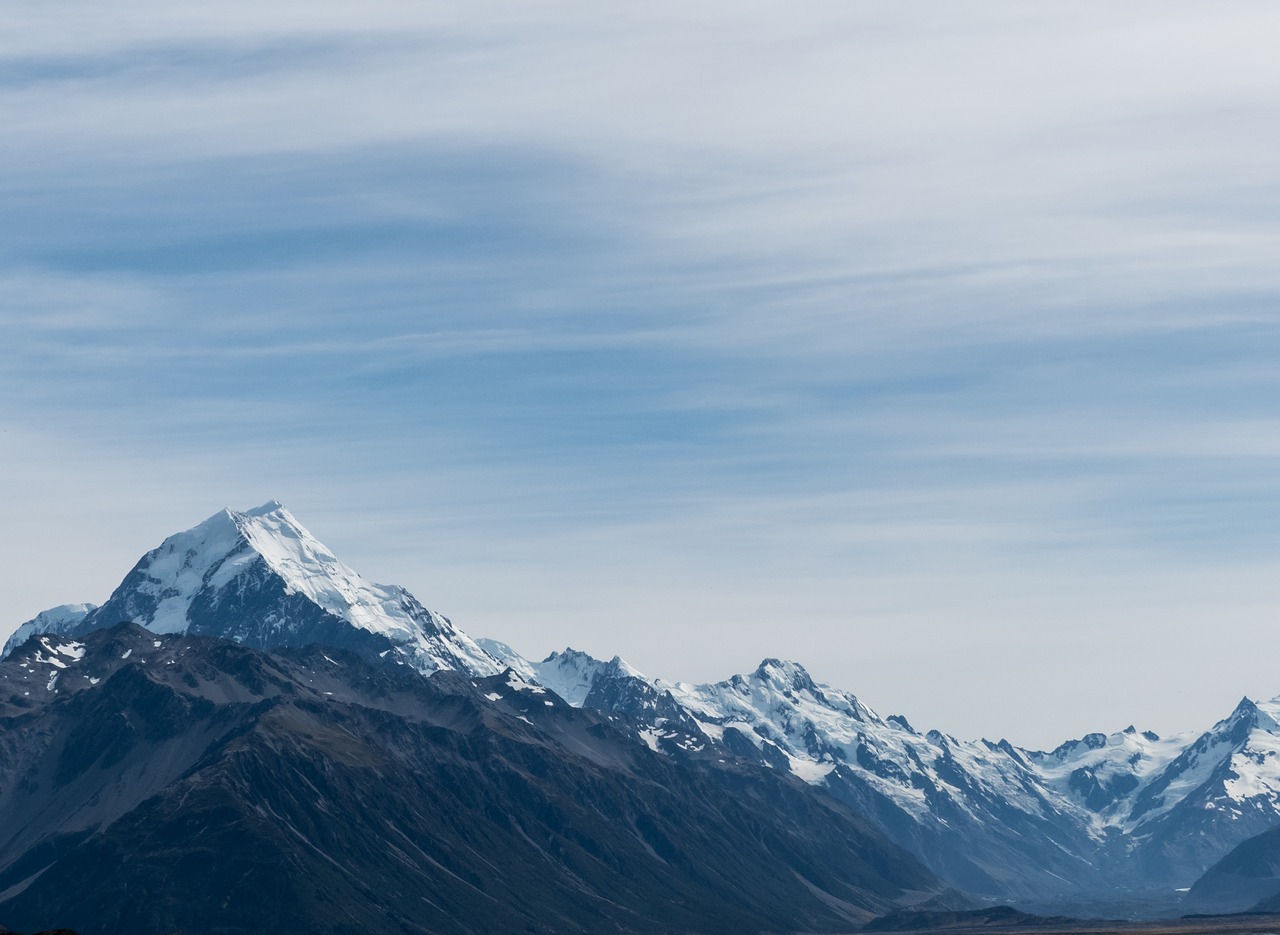 Pietų Alpėse, Kalno Virėjas, Naujoji Zelandija, Mėlynas, Debesys, Kalnas, Diapazonas, Sniego Dangtis, Smailės, Nemokamos Nuotraukos