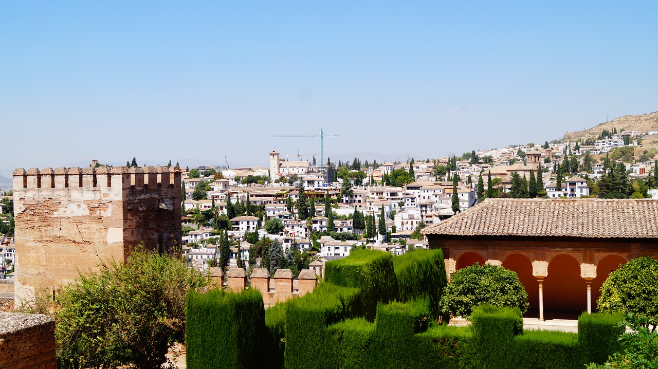 Ispanija, Andalūzija, Granada, Tvirtovė, Albaicinas, Alhambra, Kalnai, Architektūra, Šiluma, Vasara