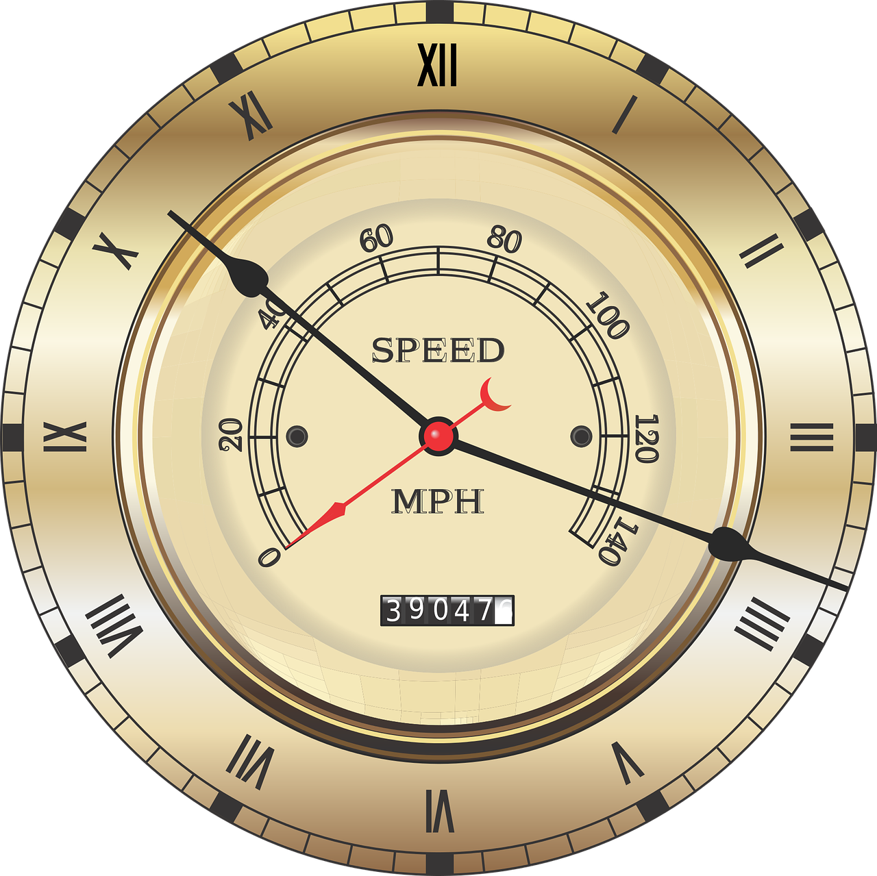 Spidometras,  Vintage,  Laikrodis,  Romėniški Skaitmenys,  Transporto Priemonės,  Automatinis,  Transportas,  Auksas,  Blizgantis,  Retro