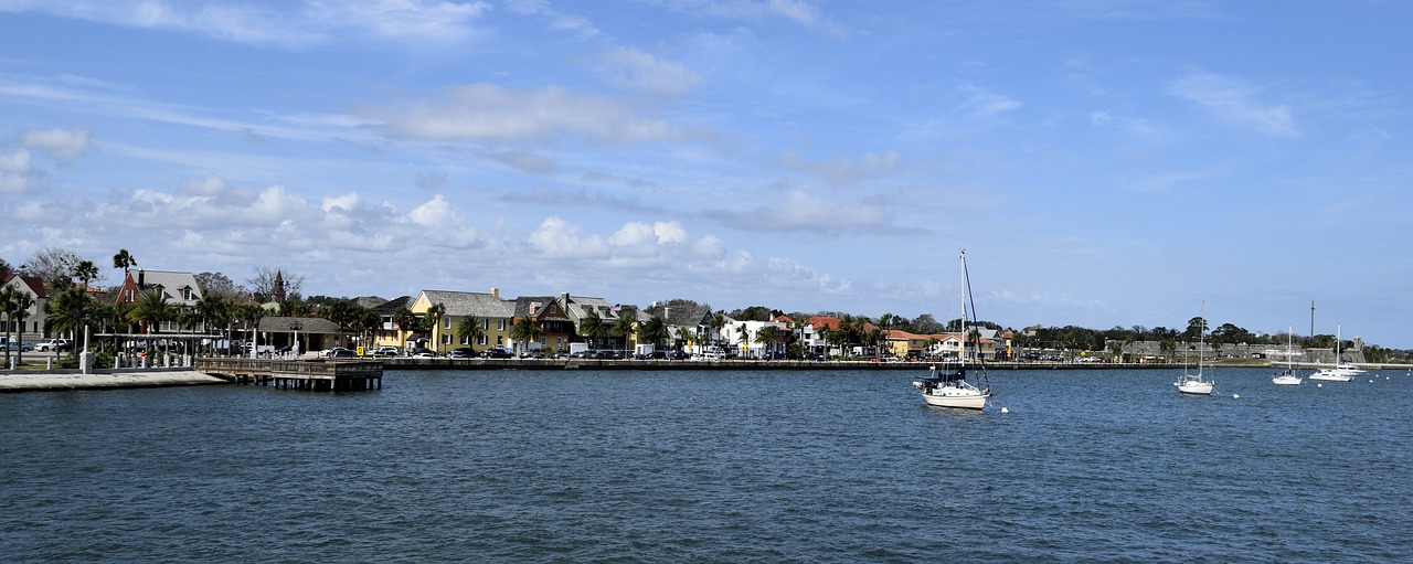 St Augustine, Florida, Upės Priekyje, Vaizdas, Panoraminis, Istorinis, Miestas, Seniausias Miestas, Usa, Turizmas