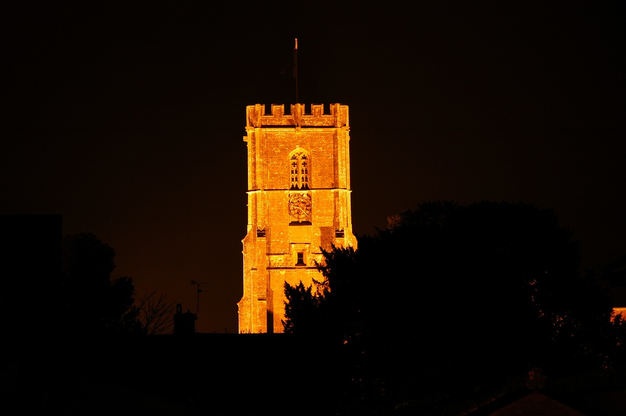 St Michaelis, Bažnyčia, Somerset, Bokštas, Religija, Senas, Pastatas, Spire, Apšviestas, Naktis