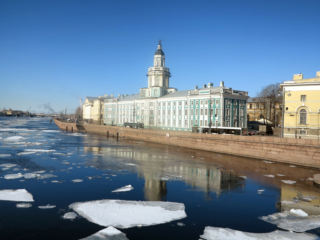 Sankt Peterburgas, Rusija, Upė, Neva, Ledo Gabaliukai, Žiema, Pastatai, Architektūra, Miestas, Miestai