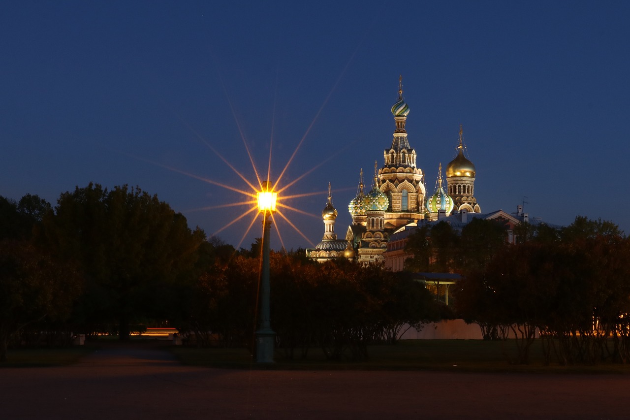 Sankt Peterburgas, Rusija, Naktis, Architektūra, Bažnyčia, Kupolas, Pastatas, Naktinė Nuotrauka, Ortodoksas, Katedra