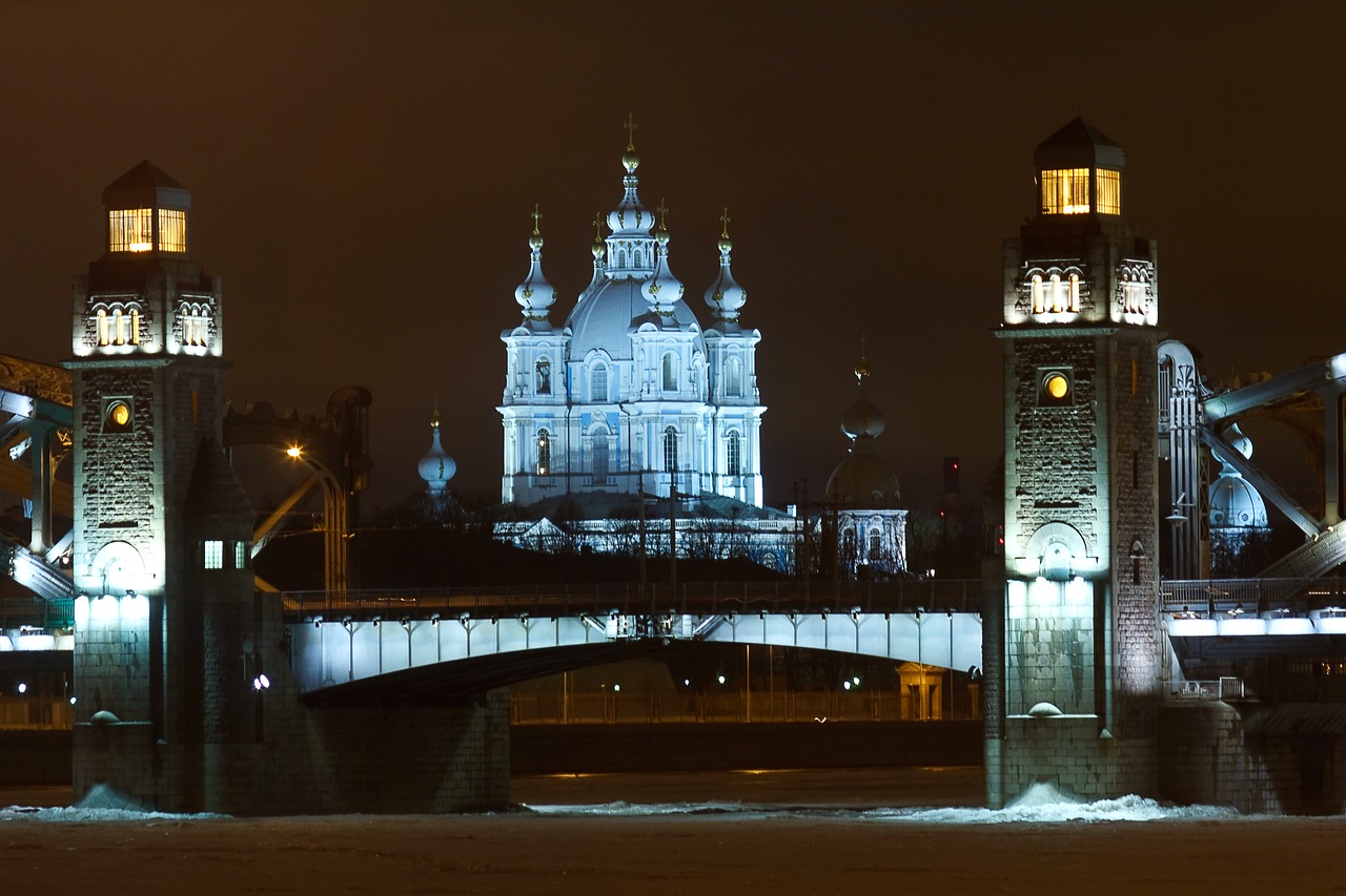Sankt Peterburgo Rusija, Tiltas, Katedra, Naktis, Upė, Spb, Miestas, Architektūra, Rusija, Turizmas