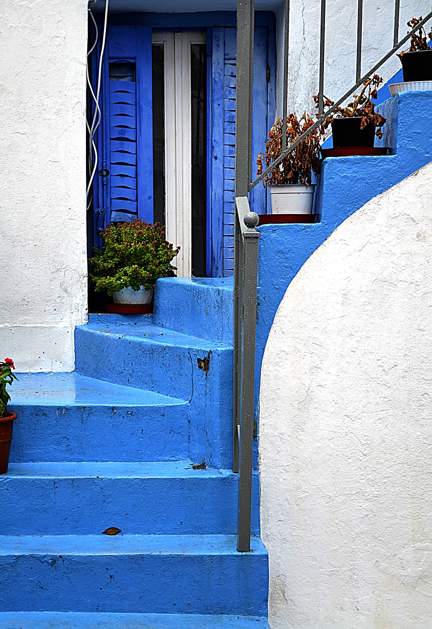 Laiptai, Mėlynas, Graikija, Nemokamos Nuotraukos,  Nemokama Licenzija