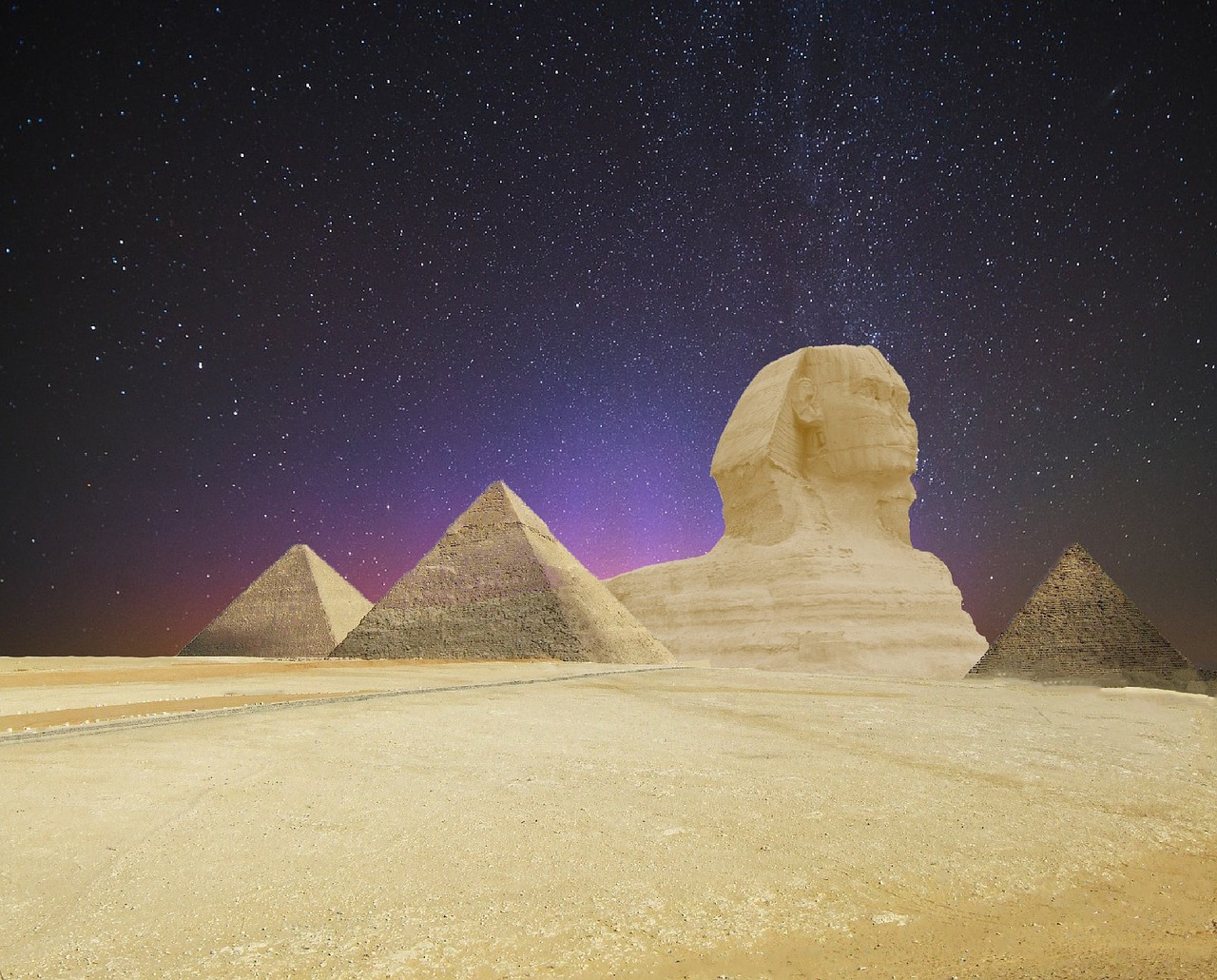 Žvaigždė, Naktinis Dangus, Piramidės, Sfinksas, Egiptas, Žvaigždėtas Dangus, Dangus, Nuotaika, Tamsi, Vakarinis Dangus