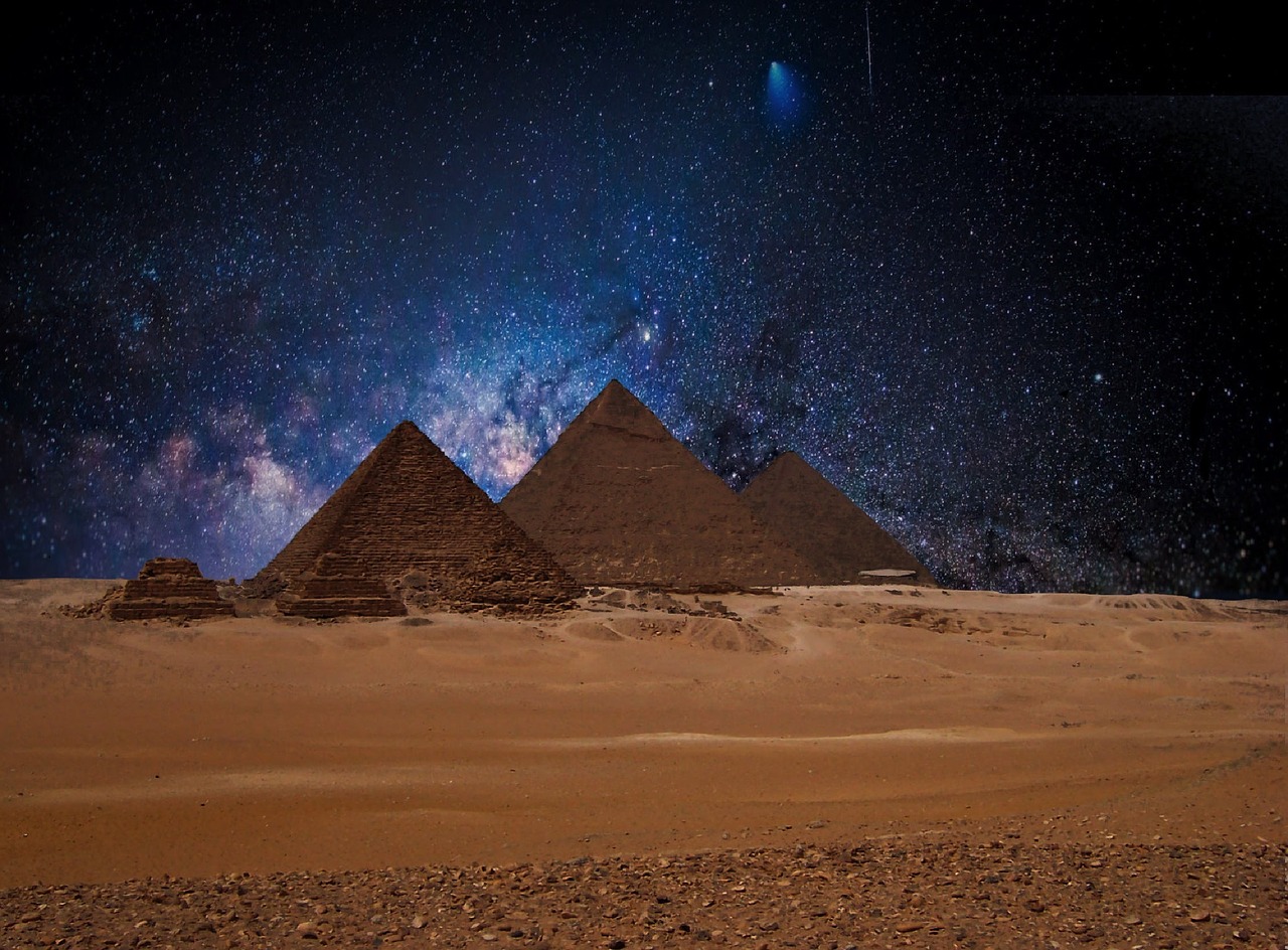 Žvaigždė, Naktinis Dangus, Piramidės, Egiptas, Žvaigždėtas Dangus, Dangus, Nuotaika, Tamsi, Vakarinis Dangus, Erdvė