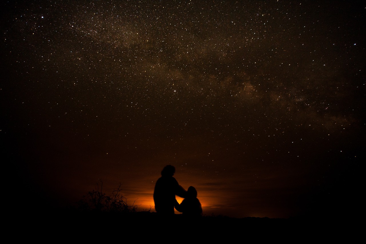 Žvaigždės, Siluetas, Galaktika, Dykuma, Vaikai, Tamsi, Naktis, Astronomija, Dangus, Erdvė