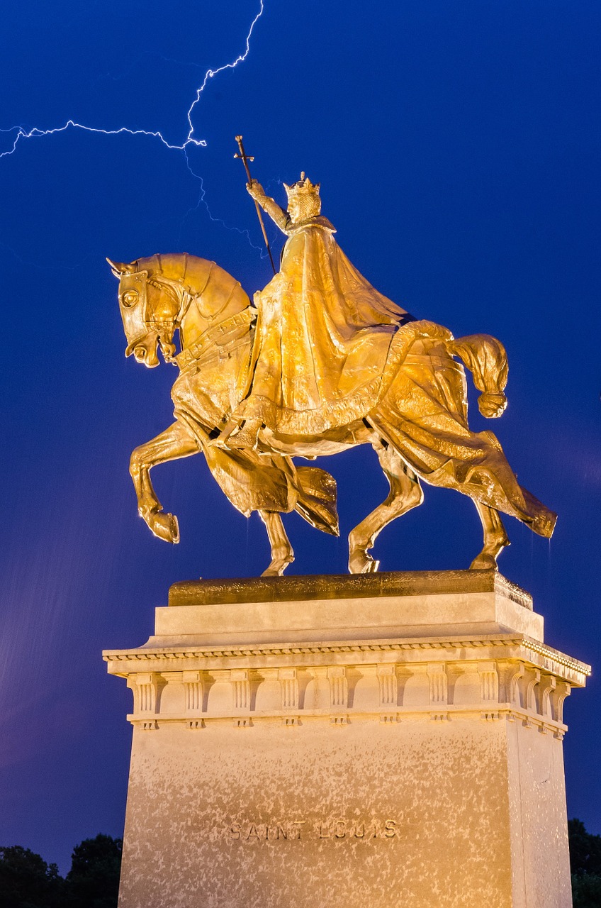 Statula, Prancūzų Karalius Louis Ix, France, Žaibas, Audra, Dangus, Elektra, Architektūra, Menas, Orientyras
