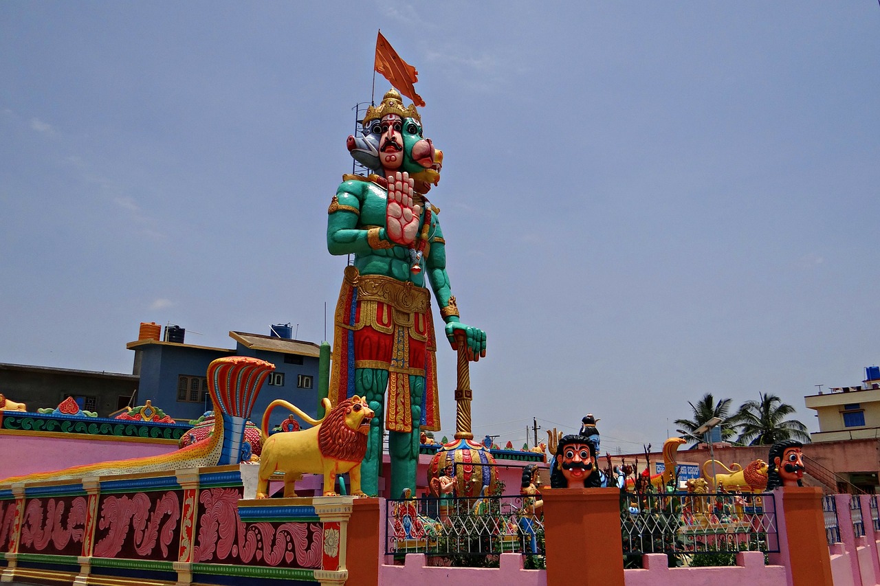 Statula, Šventykla, Hanumanas, Beždžionių Dievas, Panchamukhi Hanuman, Mitologija, Hinduizmas, Religija, Singapatna, Karnataka