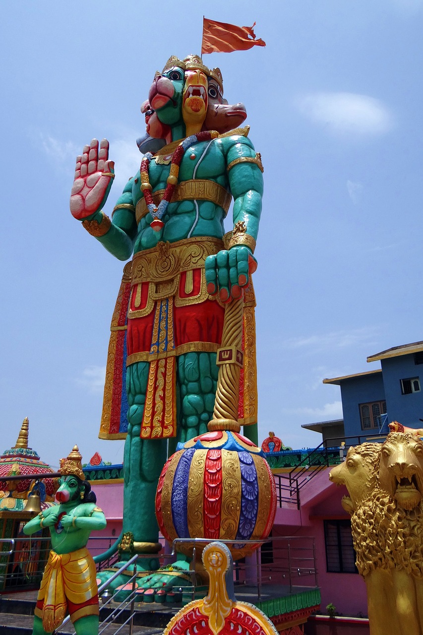 Statula, Šventykla, Hanumanas, Beždžionių Dievas, Panchamukhi Hanuman, Mitologija, Hinduizmas, Religija, Singapatna, Karnataka