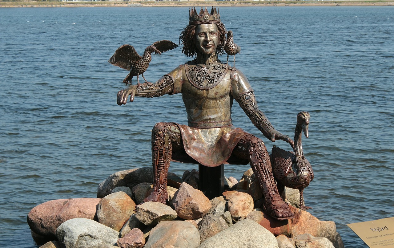 Statula, Figūra, Bronza, Njörðr, Nagineni, Nioerdr, Wanen, Norse Mitologija, Dievas, Jūros Dievas