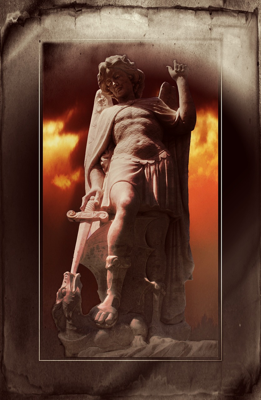 Statula, Archangelas Michailas, Drakonas Kardas, Kapinės, Religija, Skulptūra, Paminklas, Krikščionybė, Katalikų, Religinis