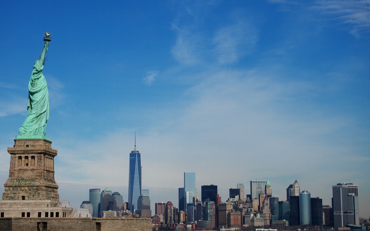 Laisvės Statula, Niujorkas, Miestas, Miesto Panorama, New York Skyline, New York City Skyline, Niujorkas, Statula, Laisvė, Amerikietis