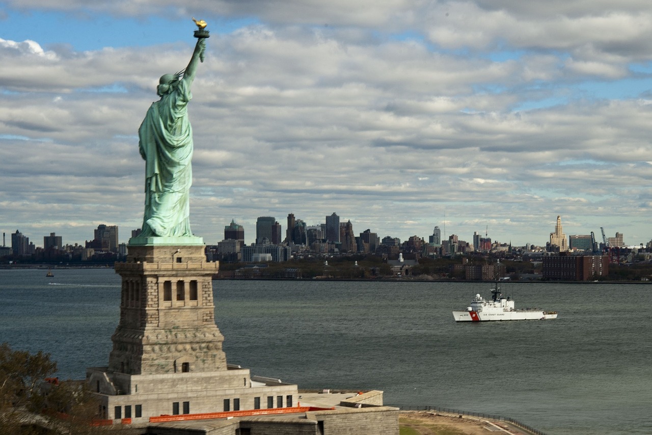 Laisvės Statula, Panorama, Niujorkas, Pakrantės Apsauga, Laivas, Manhatanas, Sala, Nyc, Miesto Panorama, Uostas