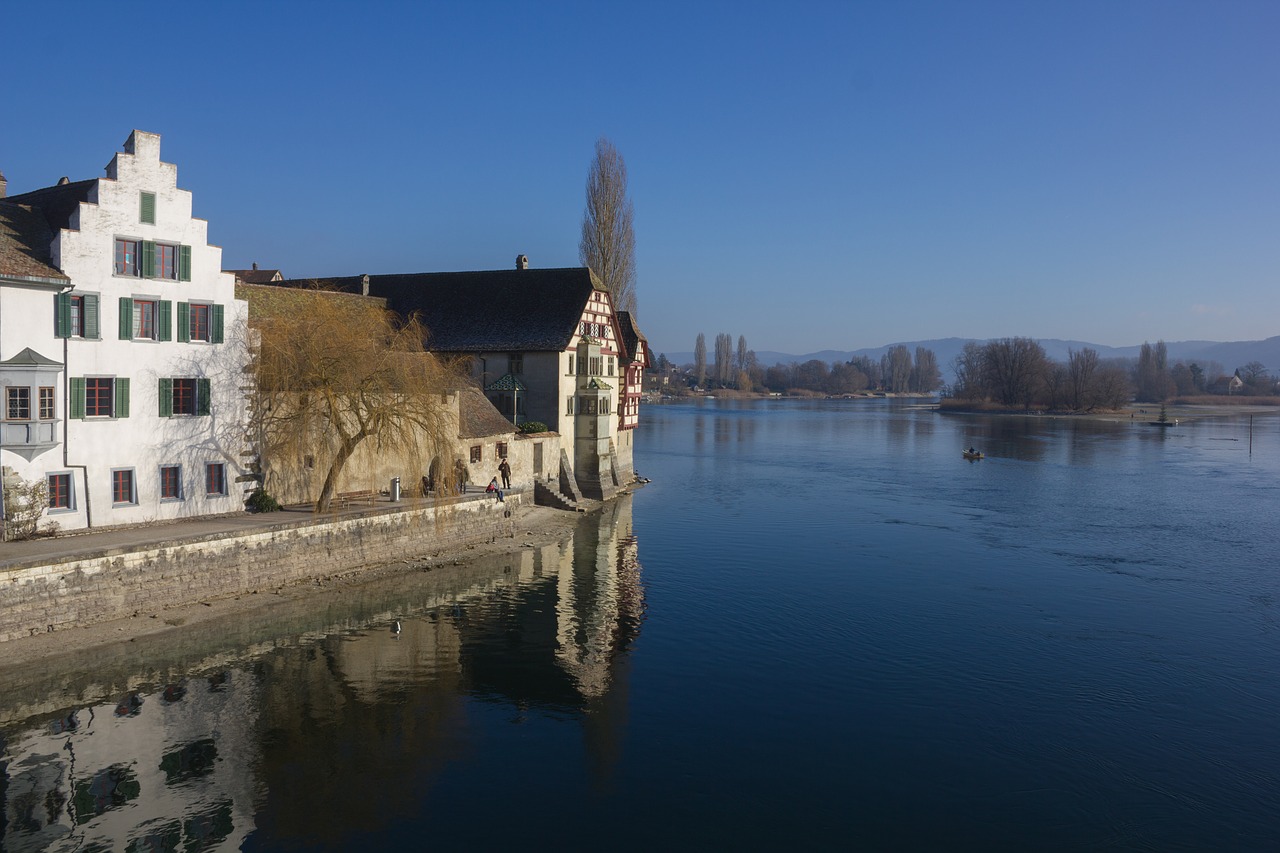 Stein Am Rhein, Šveicarija, Schaffhausen, Ežeras, Vanduo, Žiema, Gamta, Mėlynas Dangus, Namai, Nemokamos Nuotraukos