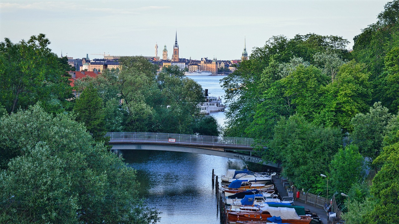 Stockholm, Vanduo, Medžiai, Žalias, Mėlynas, Vasara, Dangus, Kraštovaizdis, Lauke, Valtys