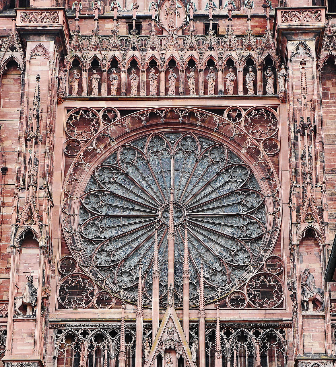 Strasbourg, Münsteris, Rozetė, Portalas, Papuoštas, Katedra, Bažnyčia, France, Alsace, Smėlio Akmuo