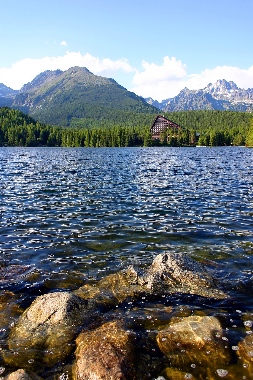 Štrbské, Pleso, Aukštas, Tatry, Slovakija, Gamta, Kalnai, Viešbutis, Vasara, Vanduo