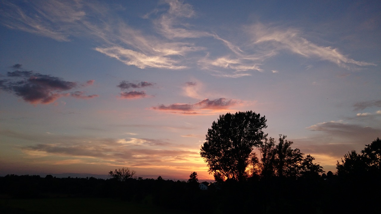 Saulė, Saulėlydis, Dangus, Debesys, Medis, Abendstimmung, Vakarinis Dangus, Besileidžianti Saulė, Afterglow, Gamta