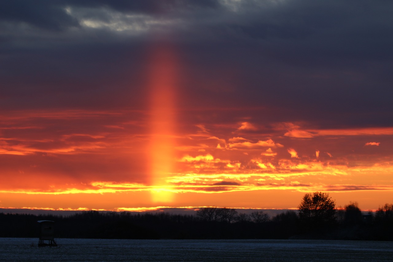 Radijuje, Orų Reiškinys, Vakarinis Dangus, Saulės Spindulys, Žiema, Sniegas, Saulėlydis, Abendstimmung, Kraštovaizdis, Dangus