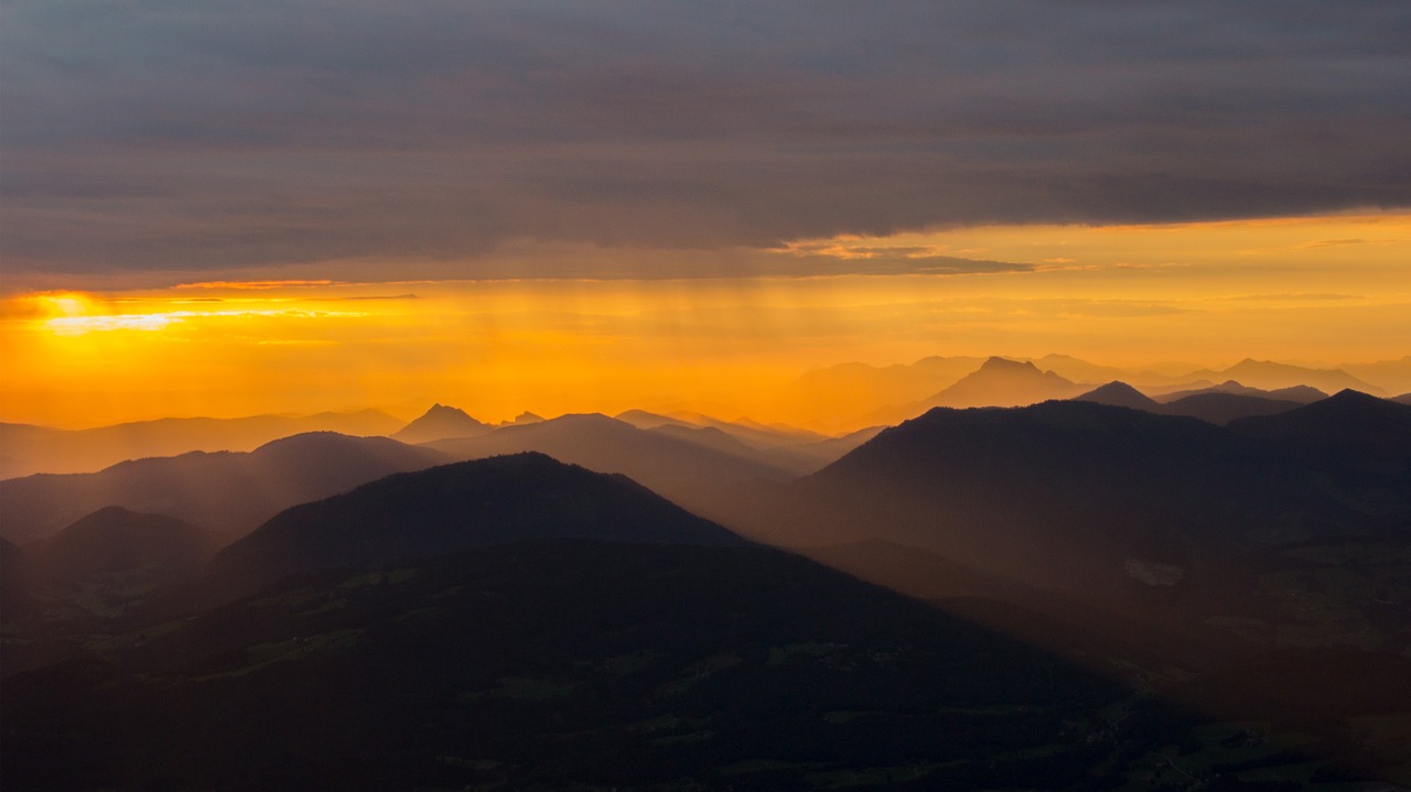 Saulėtekis, Alpių, Kalnai, Debesys, Unterbergas, Gamta, Salzburg, Morgenrot, Austria, Lietus