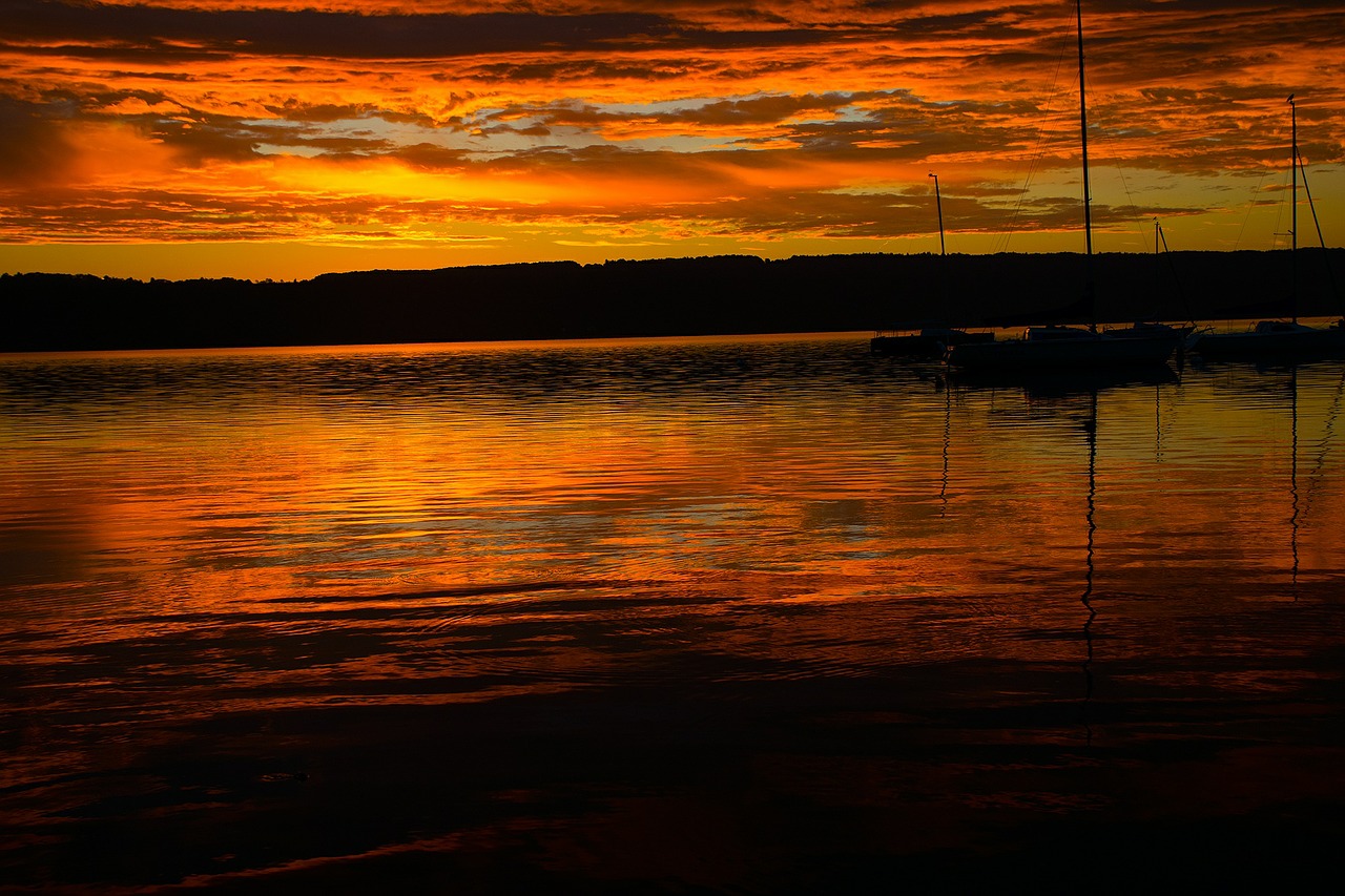 Saulėtekis, Vanduo, Ammersee, Gamta, Ežeras, Nuotaika, Dangus, Šviesa, Morgenrot, Nemokamos Nuotraukos