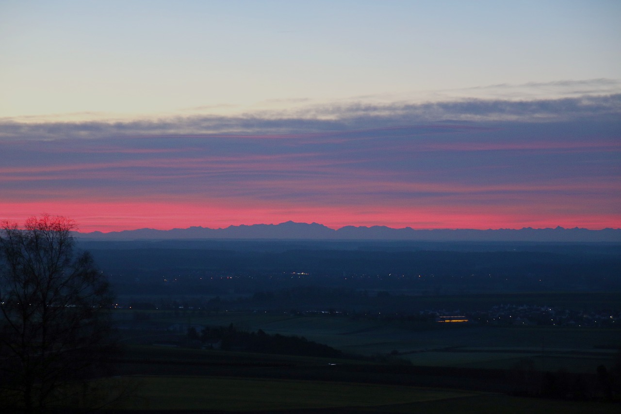 Saulėtekis, Saulė, Morgenstimmung, Morgenrot, Dangus, Gamta, Rytas, Alpių, Kalnai, Kalnų Papėdės