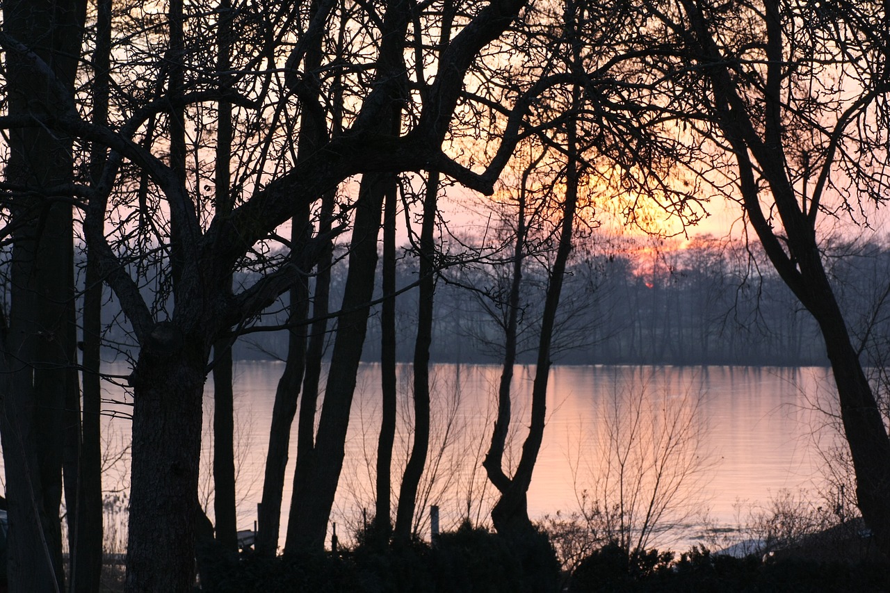 Saulėlydis, Bankas, Abendstimmung, Gamta, Vanduo, Vakaras, Dangus, Ežeras, Medžiai, Ruduo