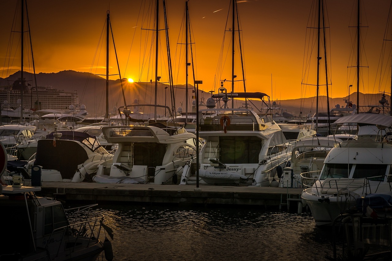 Saulėlydis, Marina, Valtys, Dusk, Twilight, Kalvos, Kraštovaizdis, Jūros Dugnas, Dangus, Spalvinga