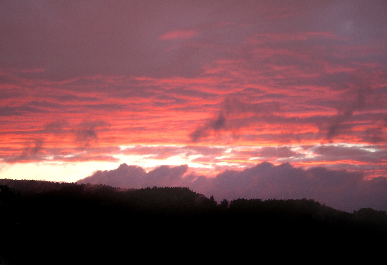 Saulėlydis, Afterglow, Vakarinis Dangus, Abendstimmung, Saulė, Dangus, Debesys, Vakaras, Spalva, Raudona