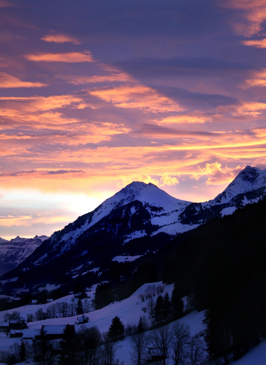 Saulėlydis, Kalnai, Afterglow, Vakarinis Dangus, Abendstimmung, Berni Oberland, Saulė, Dangus, Debesys, Vakaras