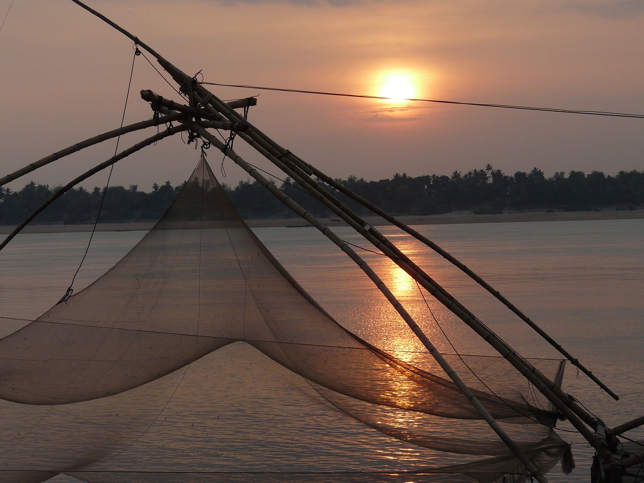 Saulėlydis, Mekong Upė, Upė, Kambodža, Žvejybos Tinklas, Nemokamos Nuotraukos,  Nemokama Licenzija