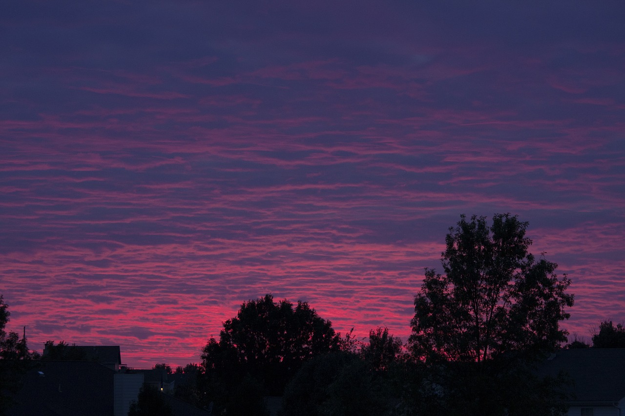 Saulėlydis, Rožinis, Violetinė, Dangus, Dusk, Horizontas, Mėlynas, Vakaras, Debesys, Spalvinga